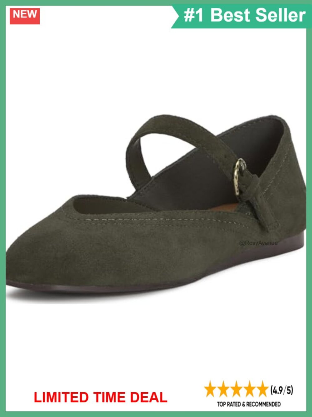 Suede Mary Jane Flats Almond Toe Buckle Comfort Casual Women's Shoes